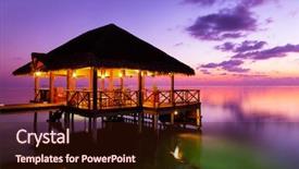  Presentation with maldives - PPT theme having luxury night restaurant - water cafe at sunset background and a wine colored foreground