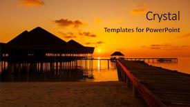  Presentation with sunset water seagull - Presentation theme featuring luxury night restaurant - water cafe at sunset background and a gold colored foreground