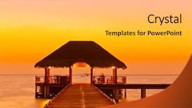  Presentation with sunset water seagull - Colorful slide set enhanced with luxury night restaurant - water cafe at sunset backdrop and a light gray colored foreground