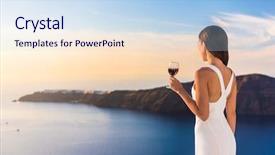  Presentation with wine - Colorful PPT theme enhanced with luxury night restaurant - young woman drinking red wine backdrop and a sky blue colored foreground