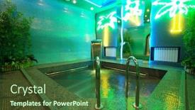  Presentation with luxury hotel - Presentation featuring luxury pool in modern hotel background and a tawny brown colored foreground