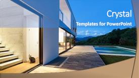  Presentation with villa - Theme featuring luxury real estate - modern villa with pool night background and a teal colored foreground