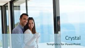  Presentation with romantic birthday couple celebrate - PPT theme having luxury real estate - romantic happy young couple relax background and a light blue colored foreground