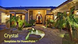  Presentation with villa - PPT theme featuring luxury real estate - villa court yard with fountains background and a tawny brown colored foreground