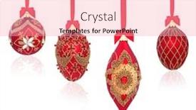  Presentation with red gold white - PPT theme consisting of luxury red and gold christmas tree bauble decorations with bows and ribbons on white background with reflection and copy space background and a lemonade colored foreground