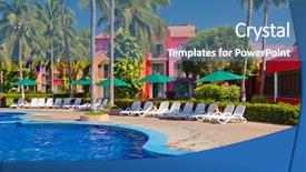  Presentation with luxury resort - PPT layouts with luxury resort with nice pool and beautiful building view background and a teal colored foreground