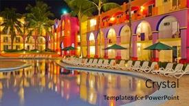  Presentation with luxury resort - Theme with luxury resort with pool at night background and a coral colored foreground