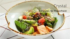  Presentation with salmon dish - Cool new slide set with luxury-restaurant-side-dish-top backdrop and a soft green colored foreground