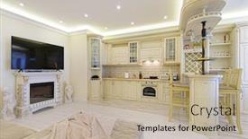  Presentation with rich - Amazing slides having luxury-rich-modern-beige-kitchen backdrop and a mint green colored foreground