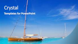  Presentation with sailboat - Colorful presentation design enhanced with luxury sailboat in turquoise beach of formentera illetes backdrop and a cobalt blue colored foreground