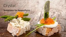  Presentation with snack - Slides featuring luxury snack of bread and asparagus with eggs and red caviar background and a soft green colored foreground