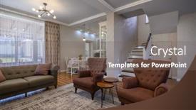  Presentation with round table - Slides featuring luxury-studio-apartment-view background and a violet colored foreground