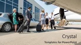  Presentation with private jet - Slides consisting of luxury transportation - airhostess and pilot greeting business background and a soft green colored foreground