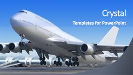  Presentation with airport - Audience pleasing slides consisting of luxury transportation - big flying up passenger airplane backdrop and a teal colored foreground