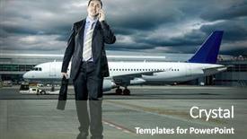  Presentation with airport vehicles - Presentation with luxury transportation - businessman with baggage in airport background and a gray colored foreground