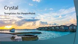  Presentation with sunrise - Slide set featuring luxury travel - beautiful sunrise with water villas background and a light blue colored foreground