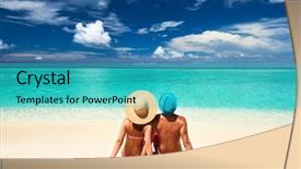 Presentation with luxury travel - Presentation theme enhanced with luxury travel - couple on a tropical beach background and a teal colored foreground