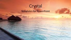  Presentation with sailing into sunrise - Audience pleasing theme consisting of luxury travel - resort maldivian houses on sunrise backdrop and a coral colored foreground