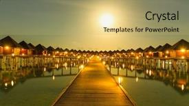  Presentation with sunset coast of the sea - Beautiful PPT theme featuring luxury travel - sunset on sea in maldives backdrop and a yellow colored foreground