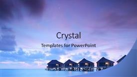  Presentation with island sunset - Amazing PPT theme having luxury travel - view of water villa cottages backdrop and a light blue colored foreground
