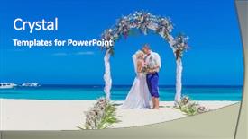  Presentation with venue - PPT theme featuring luxury travel - young loving couple bride background and a teal colored foreground