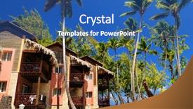  Presentation with luxury resort - Beautiful presentation featuring luxury tropical resort on ocean shore with palm trees backdrop and a ocean colored foreground