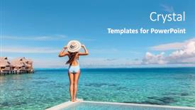  Presentation with polynesia - Beautiful presentation design featuring luxury-vacation-hotel-in-tahiti backdrop and a teal colored foreground