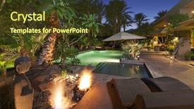  Presentation with villa - Colorful slide set enhanced with luxury villa at night time backdrop and a tawny brown colored foreground