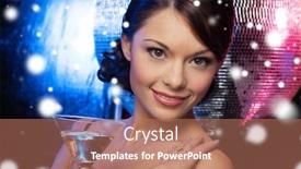  Presentation with vip - Slide set featuring luxury vip nightlife party christmas x-mas new year's eve concept - beautiful woman in evening dress with cocktail and disco ball background and a coral colored foreground