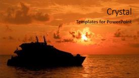  Presentation with luxury yacht - Slide set featuring luxury yacht silhouette at sun background and a gold colored foreground