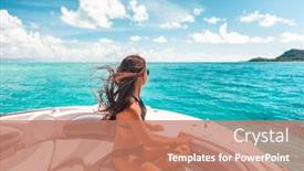  Presentation with luxury yacht - Slide set with luxury-yacht-woman-enjoying-freedom background and a coral colored foreground