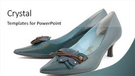  Presentation with shoes - Slides enhanced with woman - young blonde wearing dungarees background and a lemonade colored foreground