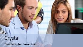  Presentation with recognition of students - Colorful presentation design enhanced with lyceum - students around a computer backdrop and a light blue colored foreground