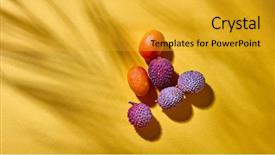  Presentation with fruits - Slides having lychee juice - composition from tropical exotic fruits background and a gold colored foreground
