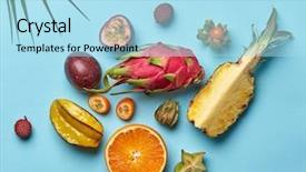  Presentation with fruit lychee - Beautiful slide deck featuring lychee juice - set of halves of orange backdrop and a light blue colored foreground