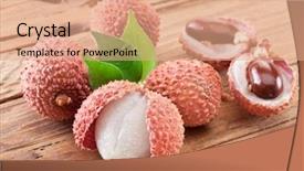  Presentation with fruit lychee - Presentation enhanced with lychee with lychee leaves background and a coral colored foreground