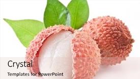  Presentation with fruit lychee - PPT theme consisting of lychee with lychee leaves background and a lemonade colored foreground