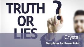  Presentation with truth - Cool new PPT theme with lying - business man pointing to transparent backdrop and a ocean colored foreground