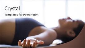  Presentation with meditation - Amazing PPT theme having lying - young latin woman practicing meditation backdrop and a white colored foreground