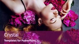  Presentation with beauty cosmetics - PPT layouts with lying among peony flowers cosmetics background and a violet colored foreground