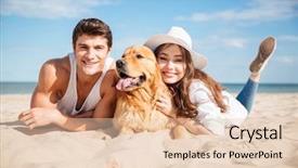  Presentation with catholic couple silhouette of young - Audience pleasing slides consisting of lying and hugging with dog backdrop and a lemonade colored foreground