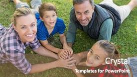  Presentation with unity - Cool new PPT theme with lying and putting their hands backdrop and a coral colored foreground