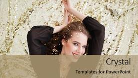  Presentation with risk top view - Slide deck featuring lying and smiling over sparkling background and a coral colored foreground