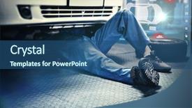  Presentation with interface - PPT theme enhanced with lying and working under car background and a ocean colored foreground