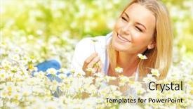  Presentation with flower woman - Amazing PPT layouts having lying down on daisy glade backdrop and a soft green colored foreground
