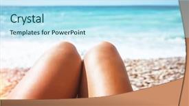  Presentation with women body - Theme consisting of lying down on stony seashore background and a arctic colored foreground