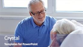  Presentation with senior care - PPT theme consisting of lying in bed at hospital background and a ocean colored foreground