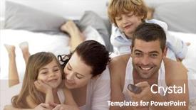  Presentation with television watching - Slide deck consisting of family lying in bed watching television and using a remote background and a violet colored foreground