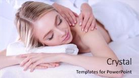  Presentation with man relaxing on massage table - Slide deck having lying on a massage table background and a  colored foreground