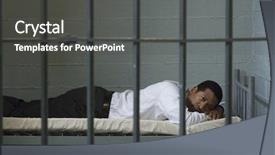  Presentation with sad - Audience pleasing PPT theme consisting of lying on bed behind prison backdrop and a dark gray colored foreground